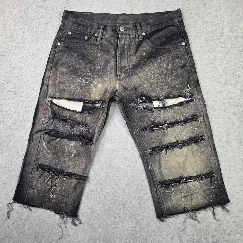 Levis 505 Cut Off Shorts Mens 30 Gray Acid Wash Distressed Raw Hem Y2K‎ Grunge
